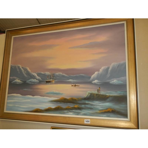 1404 - A large oil on canvas winter seascape, COLLECT ONLY.