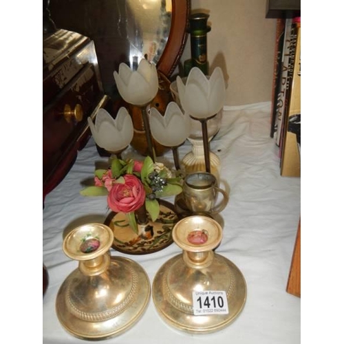 1410 - A mixed lot of candleholders etc.,