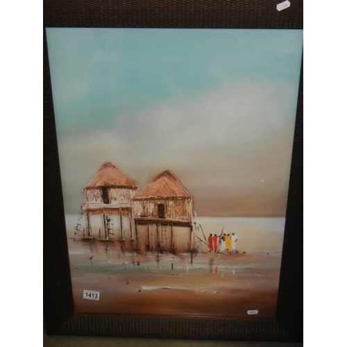 1413 - A framed and glazed African beach scene, COLLECT ONLY.