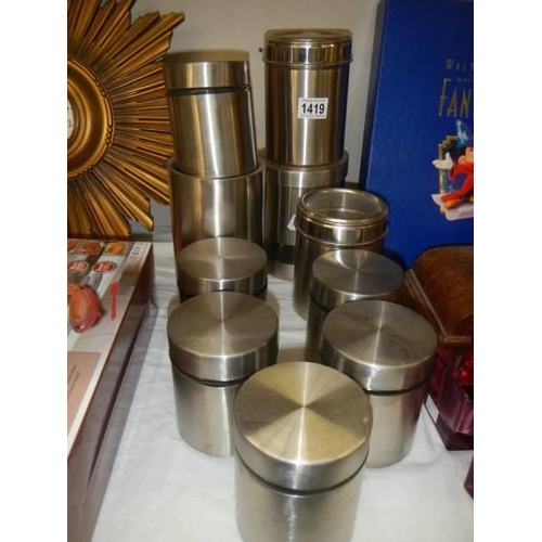 1419 - A quantity of stainless steel canisters.