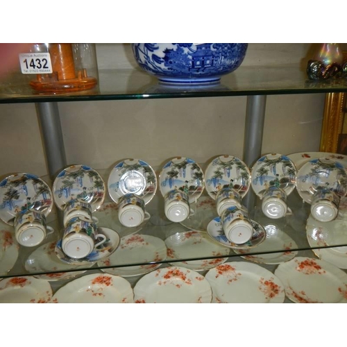 1433 - Ten Japanese tea cups and saucers.