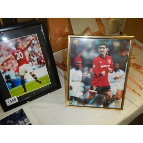 1446 - Four framed and glazed football related pictures and one unframed.