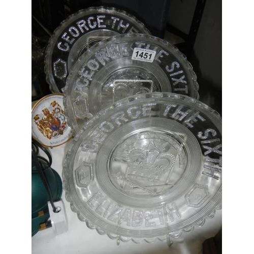 1451 - Three George VI commemorative glass plates.