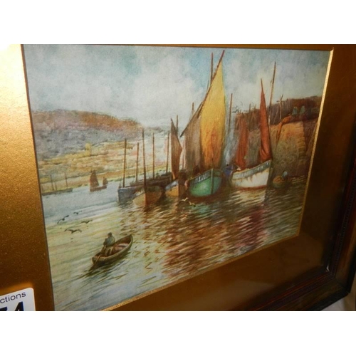 1474 - A framed and glazed mid 20th century harbour scene. COLLECT ONLY.