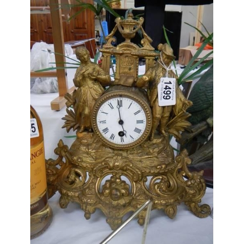 1499 - A French gilded clock in need of restoration.