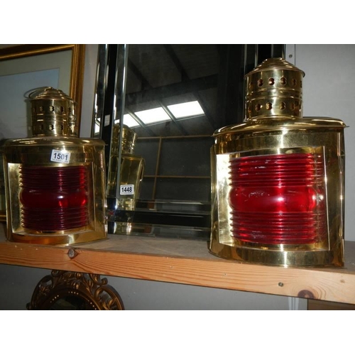 1501 - Two replica brass ships lamps, a/f.