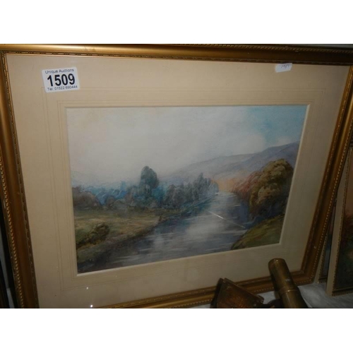 1509 - A pair of framed and glazed watercolours rural scene. COLLECT ONLY.