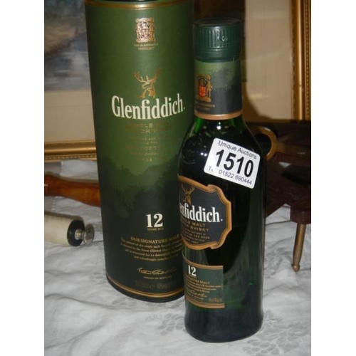 1510 - A boxed half bottle of Glenfiddich whisky.