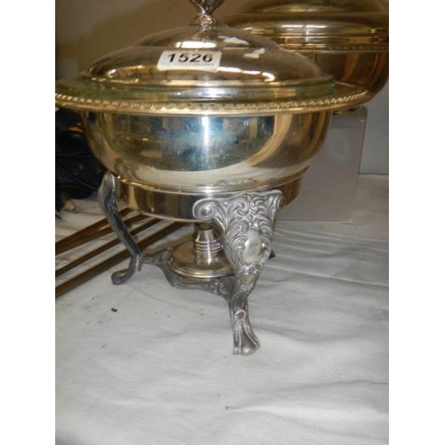 1526 - Two silver plate muffin dishes with glass liners,