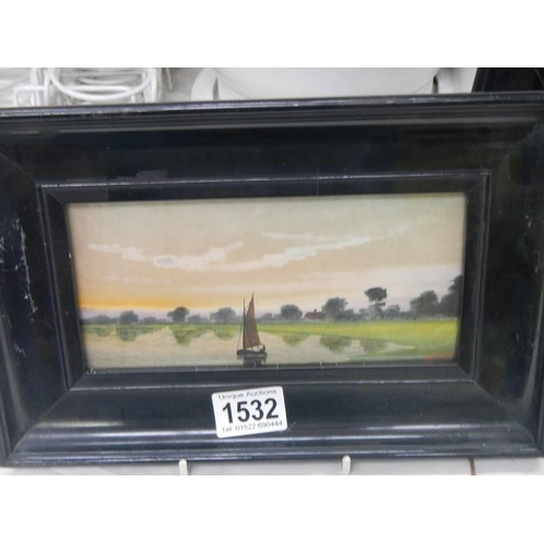 1532 - A framed and glazed watercolour rural scene with lake, COLLECT ONLY.