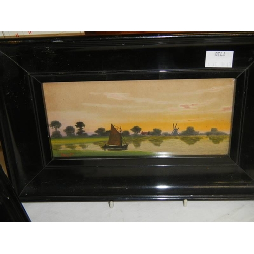 1532 - A framed and glazed watercolour rural scene with lake, COLLECT ONLY.