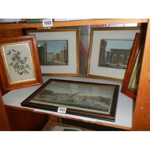 1669 - A mixed lot of old framed and glazed pictures. COLLECT ONLY.