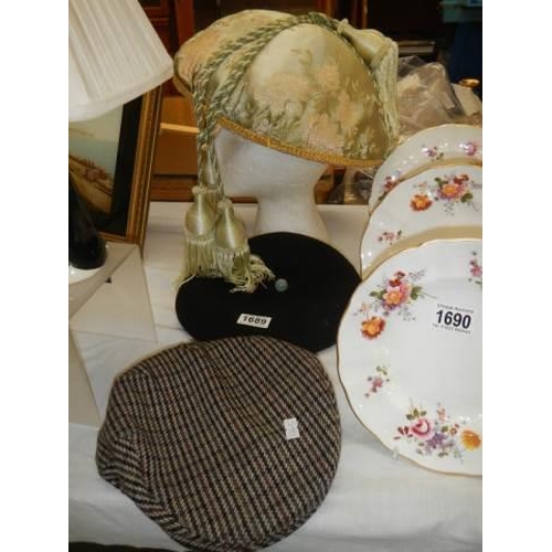 1689 - A vintage ladies hat, a beret and a flat cap.