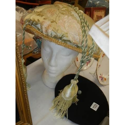 1689 - A vintage ladies hat, a beret and a flat cap.