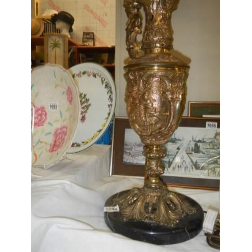 1694 - An excellent 'ewer' table lamp on marble base, COLLECT ONLY.