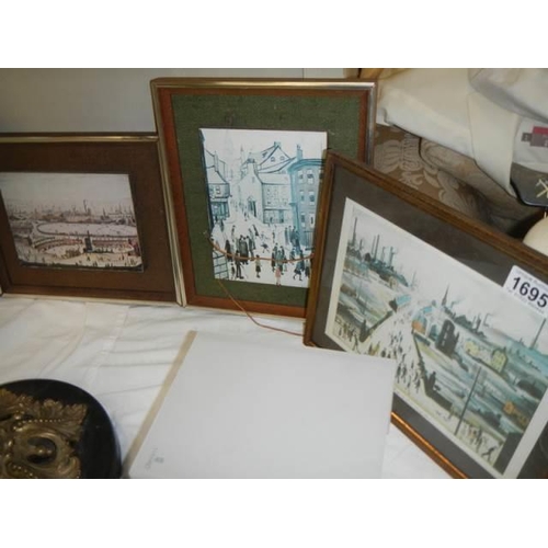 1695 - Three framed and glazed L S Lowry prints, COLLECT ONLY.