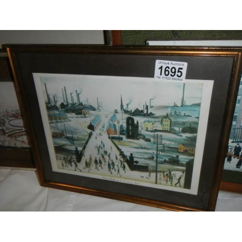 1695 - Three framed and glazed L S Lowry prints, COLLECT ONLY.