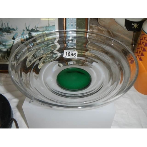 1696 - A good studio glass bowl on green base.