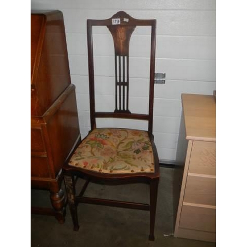 1719 - A mahogany inlaid bedroom chair, COLLECT ONLY.