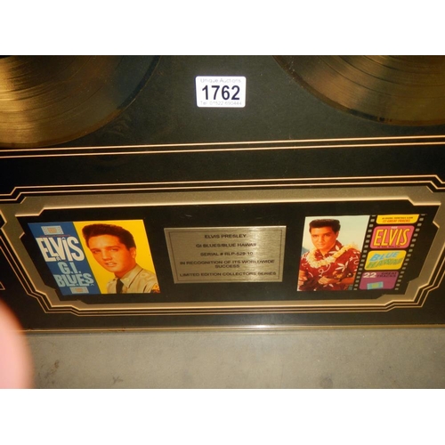 1762 - A large framed Elvis Presley 2 gold disc records