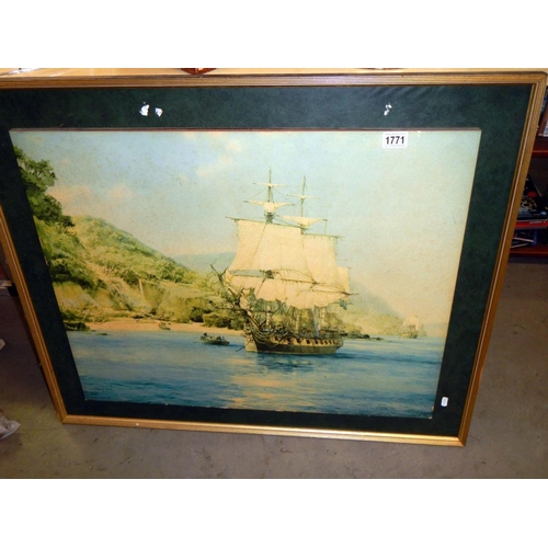 1771 - A good 20th century gilt framed picture of a sailing ship