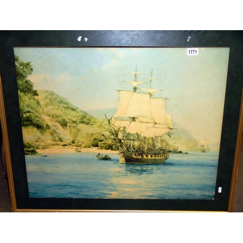 1771 - A good 20th century gilt framed picture of a sailing ship