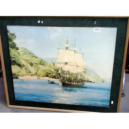 1771 - A good 20th century gilt framed picture of a sailing ship