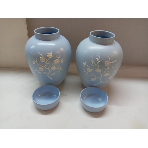 1306 - A pair of vintage Copeland Spode Asian Blossom ginger jars with lids