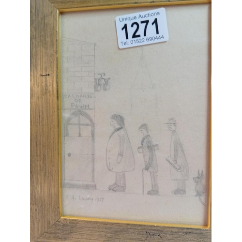 1271 - A framed & glazed drawing of The Pawnbrokers in the style of Lowry. COLLECT ONLY.