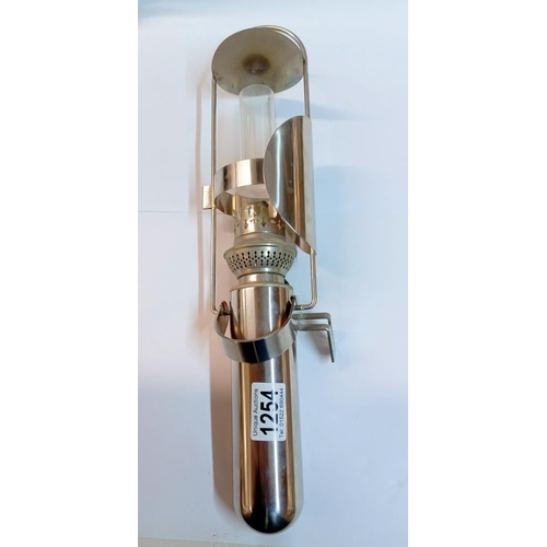 1254 - A stainless steel nautical gimbal oil lamp & A hydro thermometer