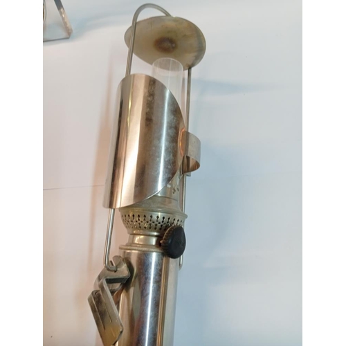 1254 - A stainless steel nautical gimbal oil lamp & A hydro thermometer