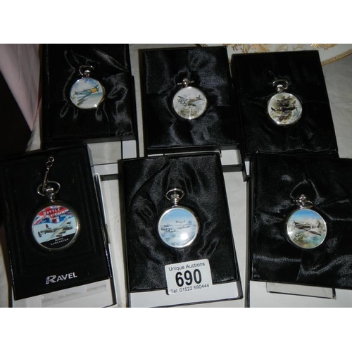 690 - Six collector's pocket watches.  Five in working order.