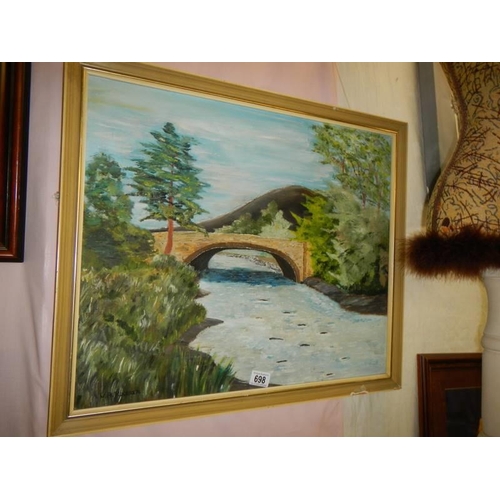 698 - An oil on canvas river scene signed W A Rogers '74. COLLECT ONLY.