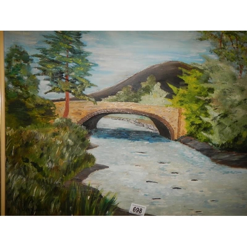 698 - An oil on canvas river scene signed W A Rogers '74. COLLECT ONLY.