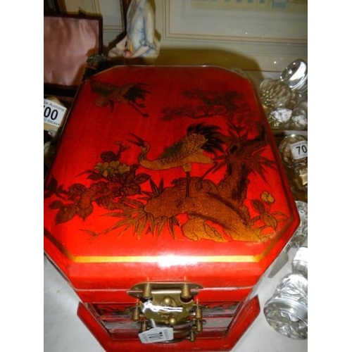 701 - A good quality Japanese style red lacquered jewellery casket.