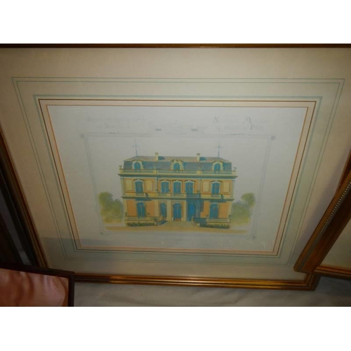 703 - A pair of good framed and glazed architectural prints. COLLECT ONLY.