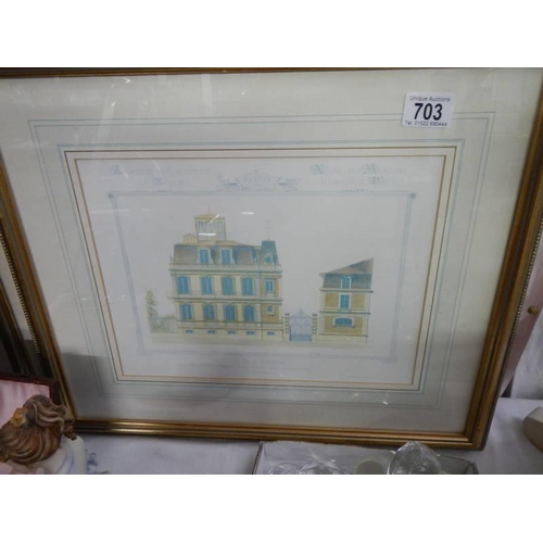 703 - A pair of good framed and glazed architectural prints. COLLECT ONLY.