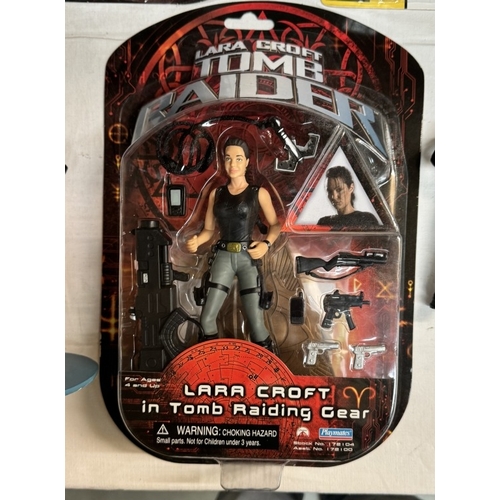 11 - 3 Tomb Raider Lara Croft figures in blister packs as new and 2 loose figures