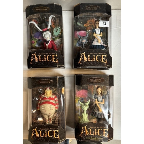 13 - 4 boxed American McGee's Alice in Wonderland figures including white rabbit, Alice x 2 and Tweede De... 