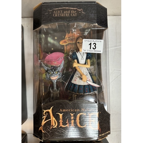 13 - 4 boxed American McGee's Alice in Wonderland figures including white rabbit, Alice x 2 and Tweede De... 