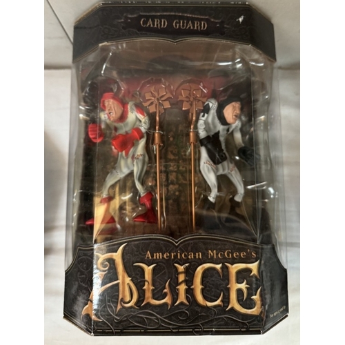 14 - 3 boxed American McGee's Alice in Wonderland figures, card guard, jabberwocky and mad hatter, as new