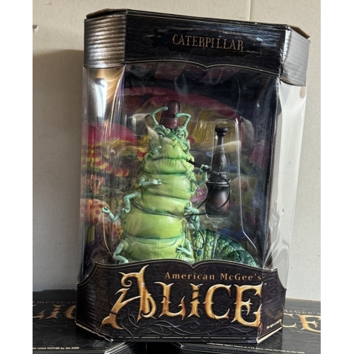 16 - 3 boxed American McGee's Alice in Wonderland figures Card guard, Tweedle Dee and caterpillar as new