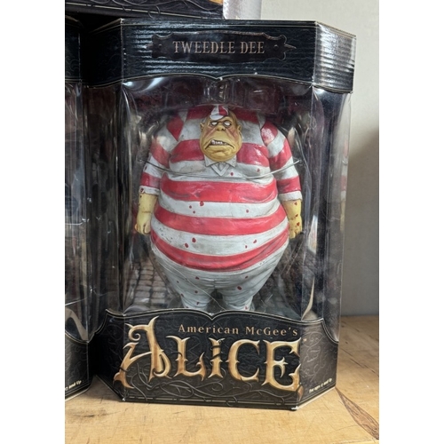 16 - 3 boxed American McGee's Alice in Wonderland figures Card guard, Tweedle Dee and caterpillar as new