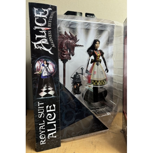 17 - 3 boxed Alice in Wonderland Alice figures, Femme Fatales, Madness returns as new