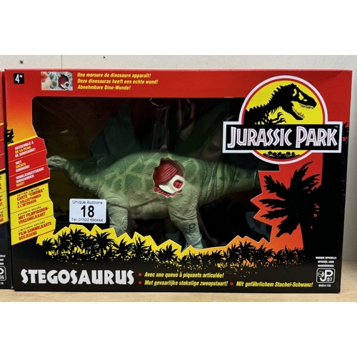 18 - A boxed Jurassic Park ltd edition electronic Stegosaurus and Tyrannosaurus Rex Junior as new