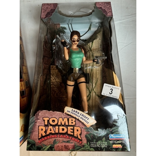 3 - 2 Tomb Raider Lara Croft figures in wet suit and jungle outfit as new in boxes