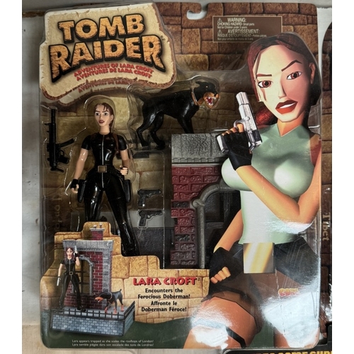 7 - 3 Tomb Raiders Lara Croft figures in blister packs, as new