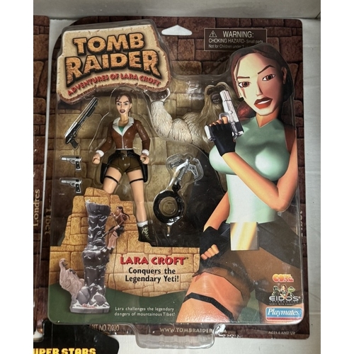 7 - 3 Tomb Raiders Lara Croft figures in blister packs, as new