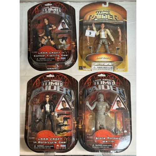 9 - 4 Tomb Raider Lara Croft figures in blister packs, as new