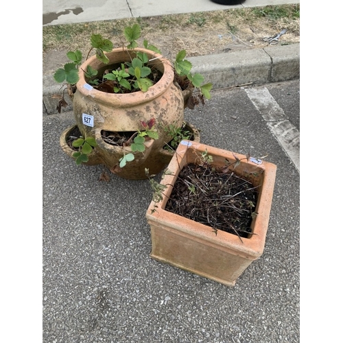 627 - A strawberry planter & one other terracotta pot